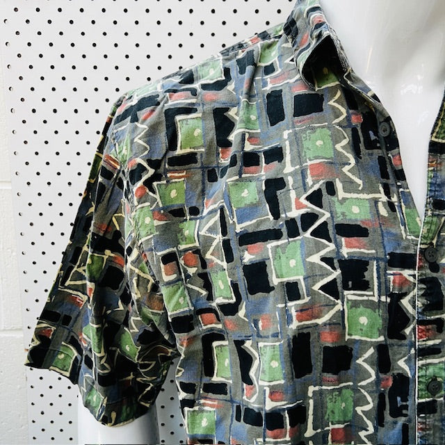 1990s vintage / WYNDHAM / patterned cotton shirt / L (3886923208433864816)