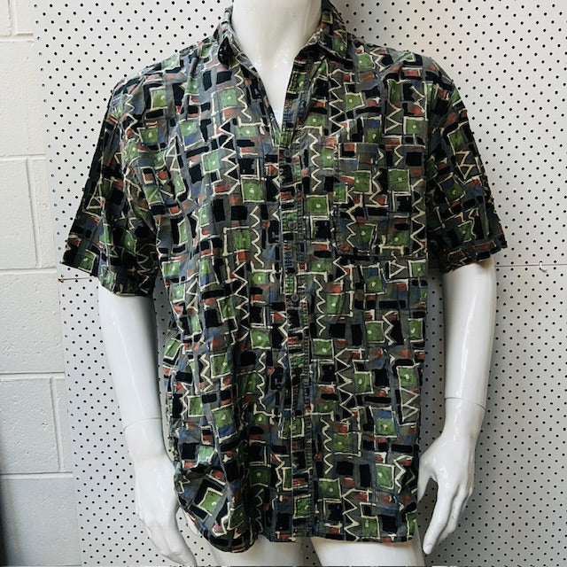 1990s vintage / WYNDHAM / patterned cotton shirt / L (3886923210401046241)
