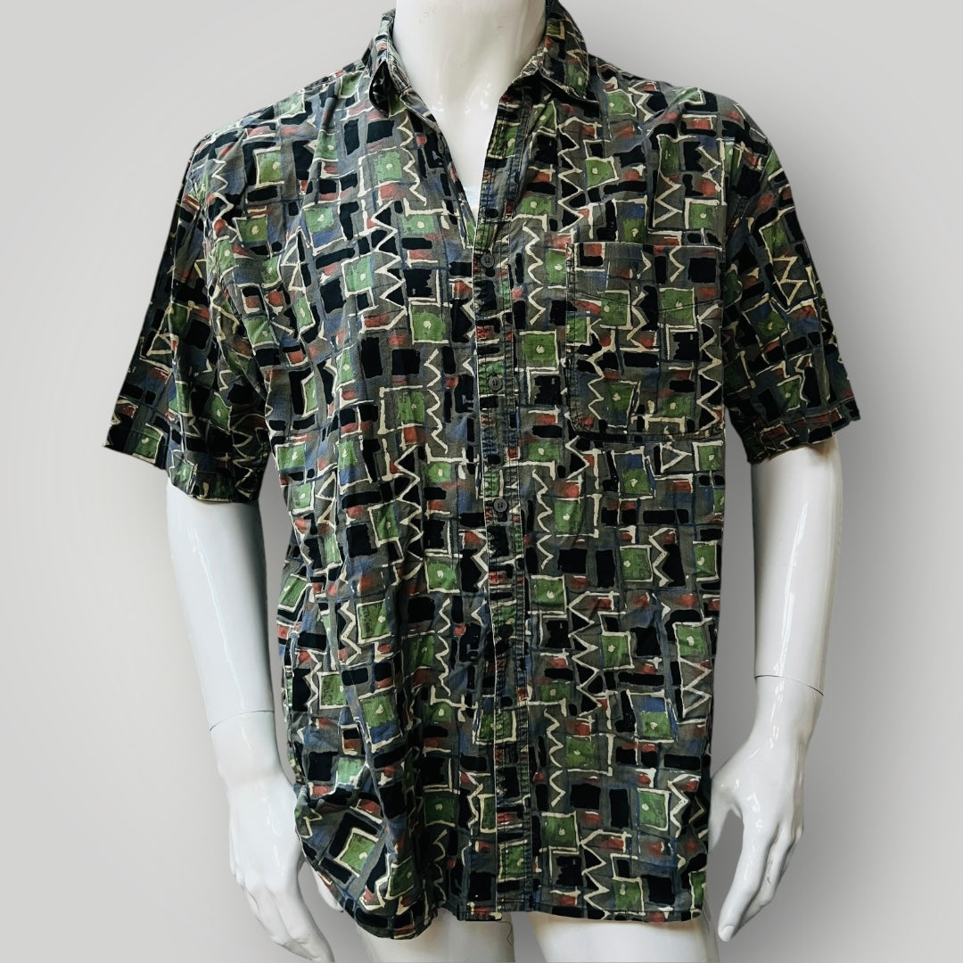 1990s vintage / WYNDHAM / patterned cotton shirt / L (3886923359766525712)