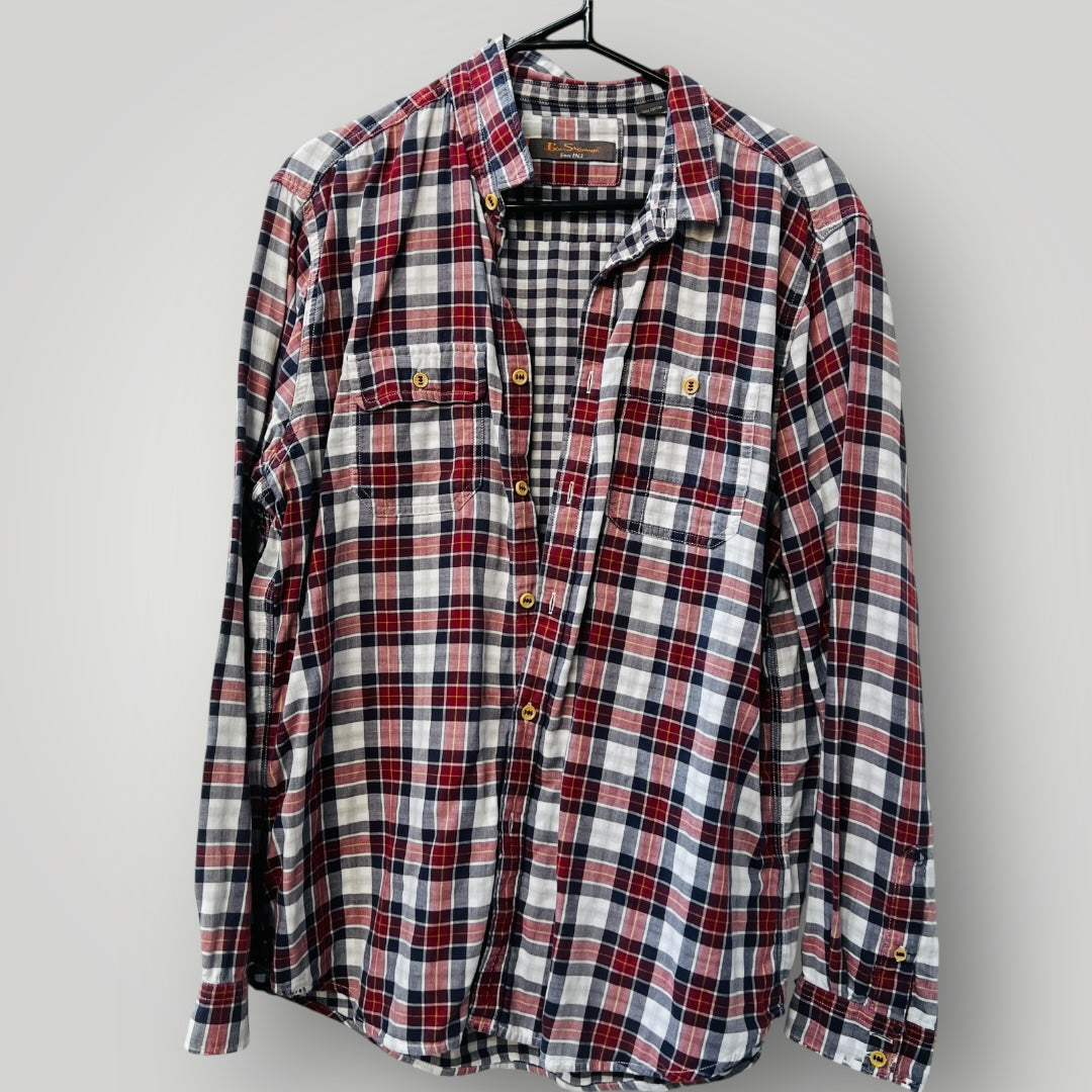 BEN SHERMAN / soft cotton plaid shirt / L (3886923384182734660)