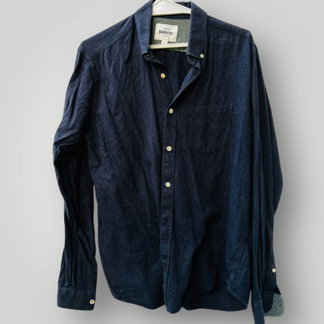 BARKERS / navy brushed cotton shirt / m (3886923392595973337)