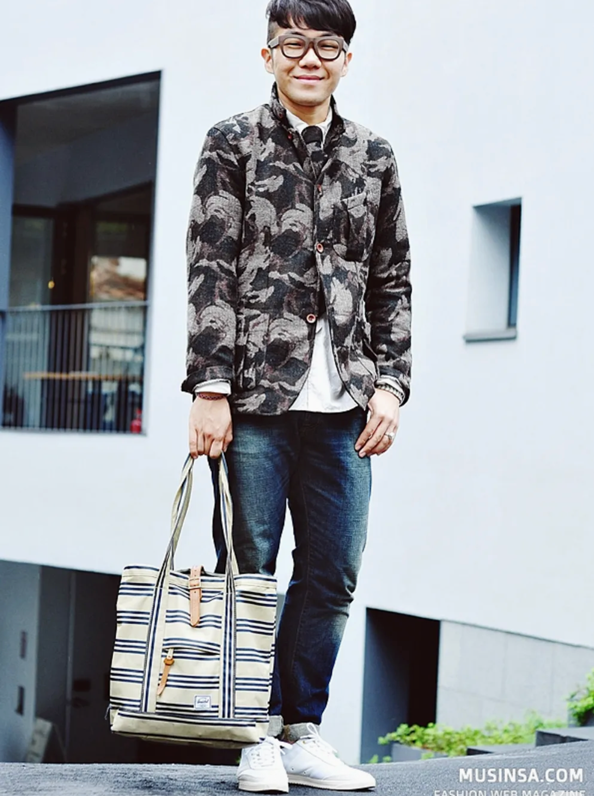 HERSCHEL / striped canvas tote bag (3888056364325260663)