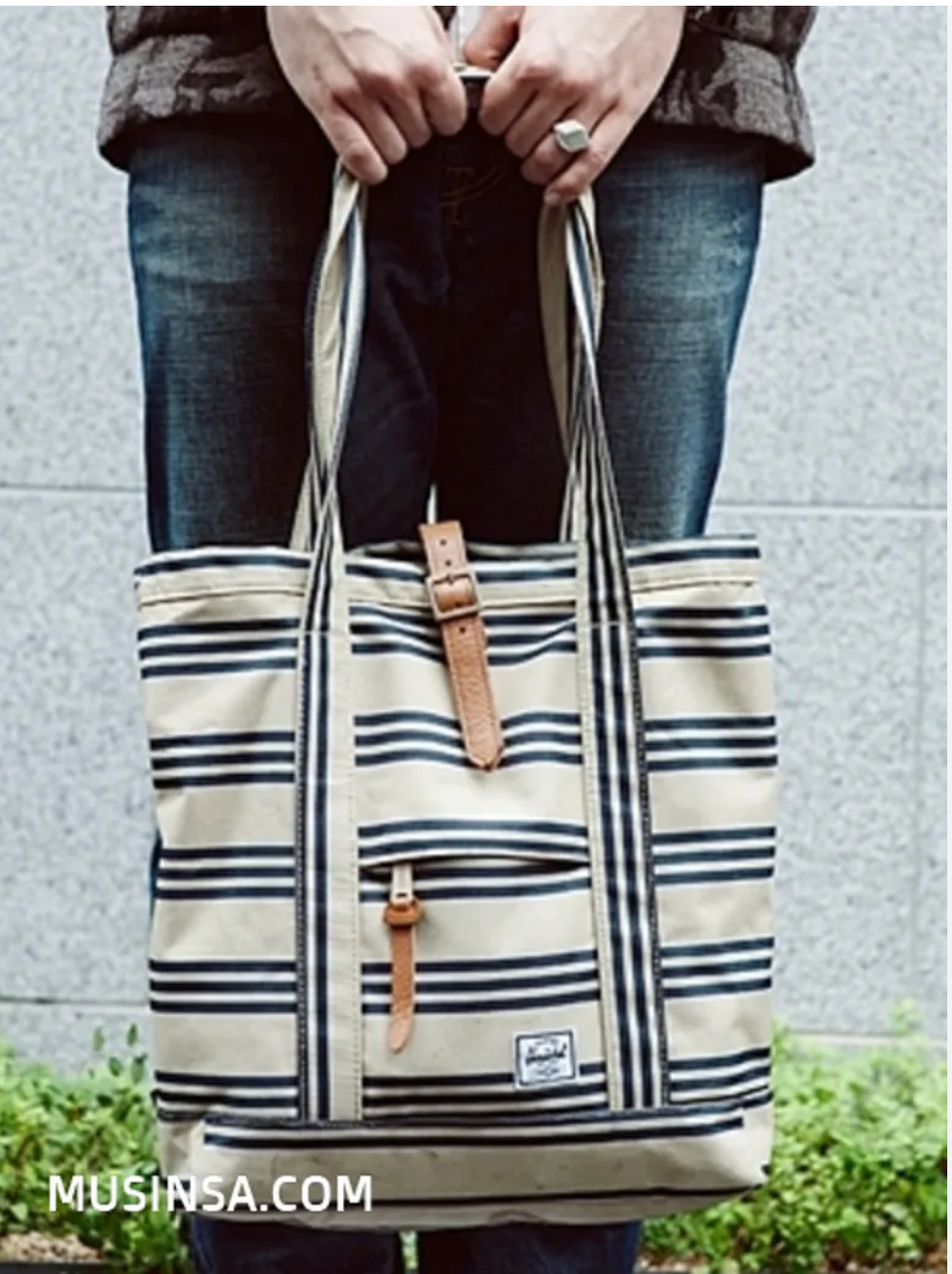HERSCHEL / striped canvas tote bag (3888056379822441721)