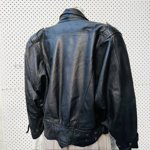 vintage / VADIM / black leather jacket / S (3888149168056497172)