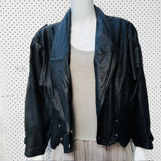 vintage / VADIM / black leather jacket / S (3888149170082626861)