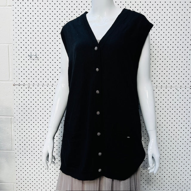1990s vintage / wool / chequer club / button up v neck vest / L (3888681858888836832)