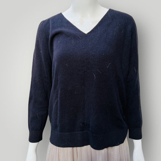 STANDARD ISSUE / v neck navy wool jumper / S/M (3888682245885523514)