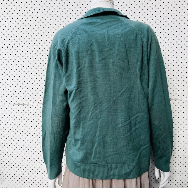 1960s nz vintage / VERONA / jade green wool cardigan / L (3888836755936710074)