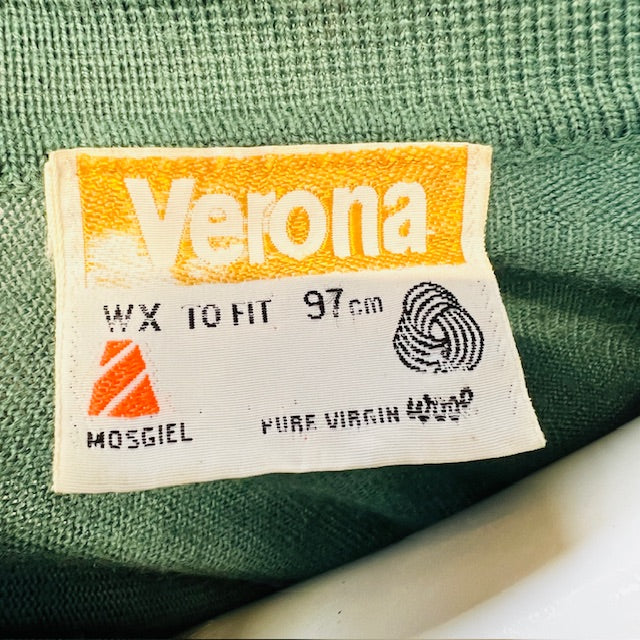 1960s nz vintage / VERONA / jade green wool cardigan / L (3888836759278576051)