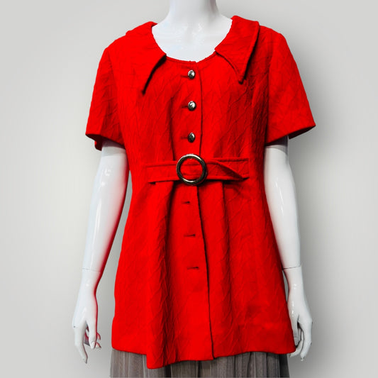 1970s nz vintage / bright red seersucker pantsuit / s (3888837089252464877)