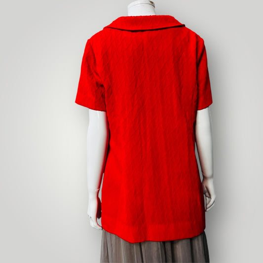 1970s nz vintage / bright red seersucker pantsuit / s (3888837091691711229)