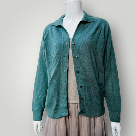 1960s nz vintage / VERONA / jade green wool cardigan / L (3888837130243904897)