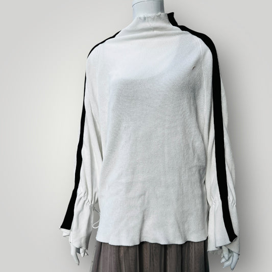 STUDIO W / high necked oversized ribbed sweatshirt with tuxedo stripes / L (3888837140653587260)