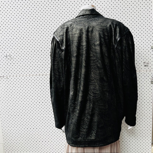 1990s vintage / leather jacket with gold patterning / M/L (3889342736821605185)