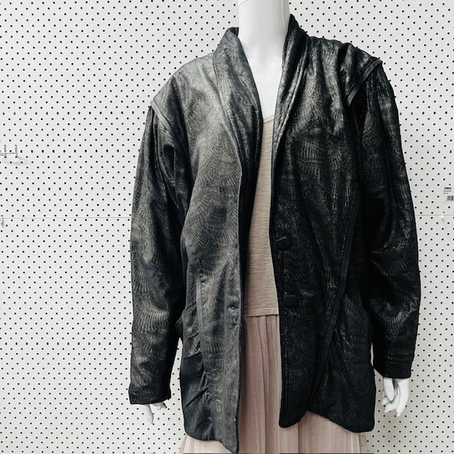1990s vintage / leather jacket with gold patterning / M/L (3889342741213507928)