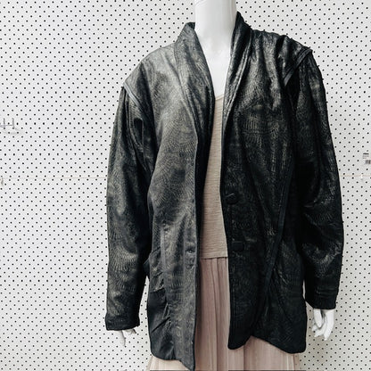 1990s vintage / leather jacket with gold patterning / M/L (3889342741213507928)