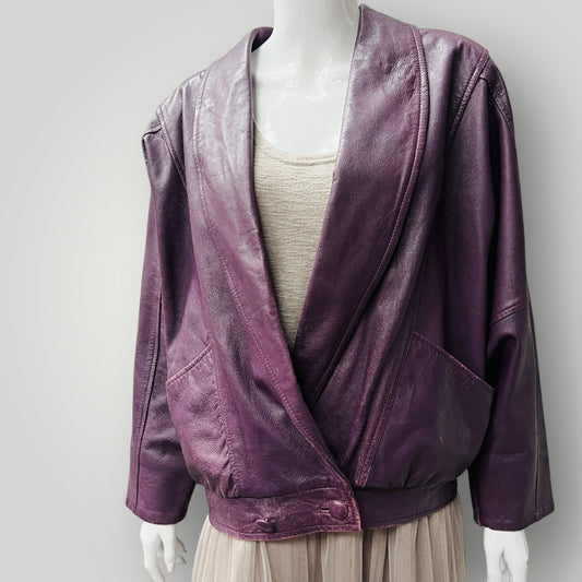 1990s vintage / leather jacket / aubergine / M (3889343017419935699)