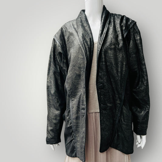 1990s vintage / leather jacket with gold patterning / M/L (3889343037001786933)
