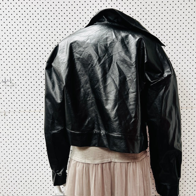faux leather / oversized cropped jacket / XL (3889441385764036743)