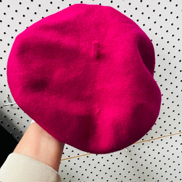 vintage / pink wool beret / m (3889445501479411639)