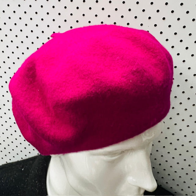 vintage / pink wool beret / m (3889445506761544845)