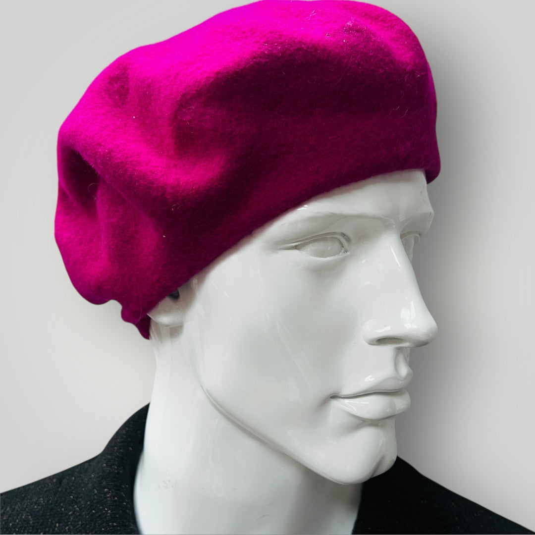 vintage / pink wool beret / m (3889448473109901593)