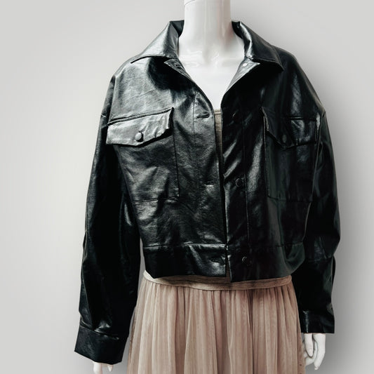 faux leather / oversized cropped jacket / XL (3889448526948414677)
