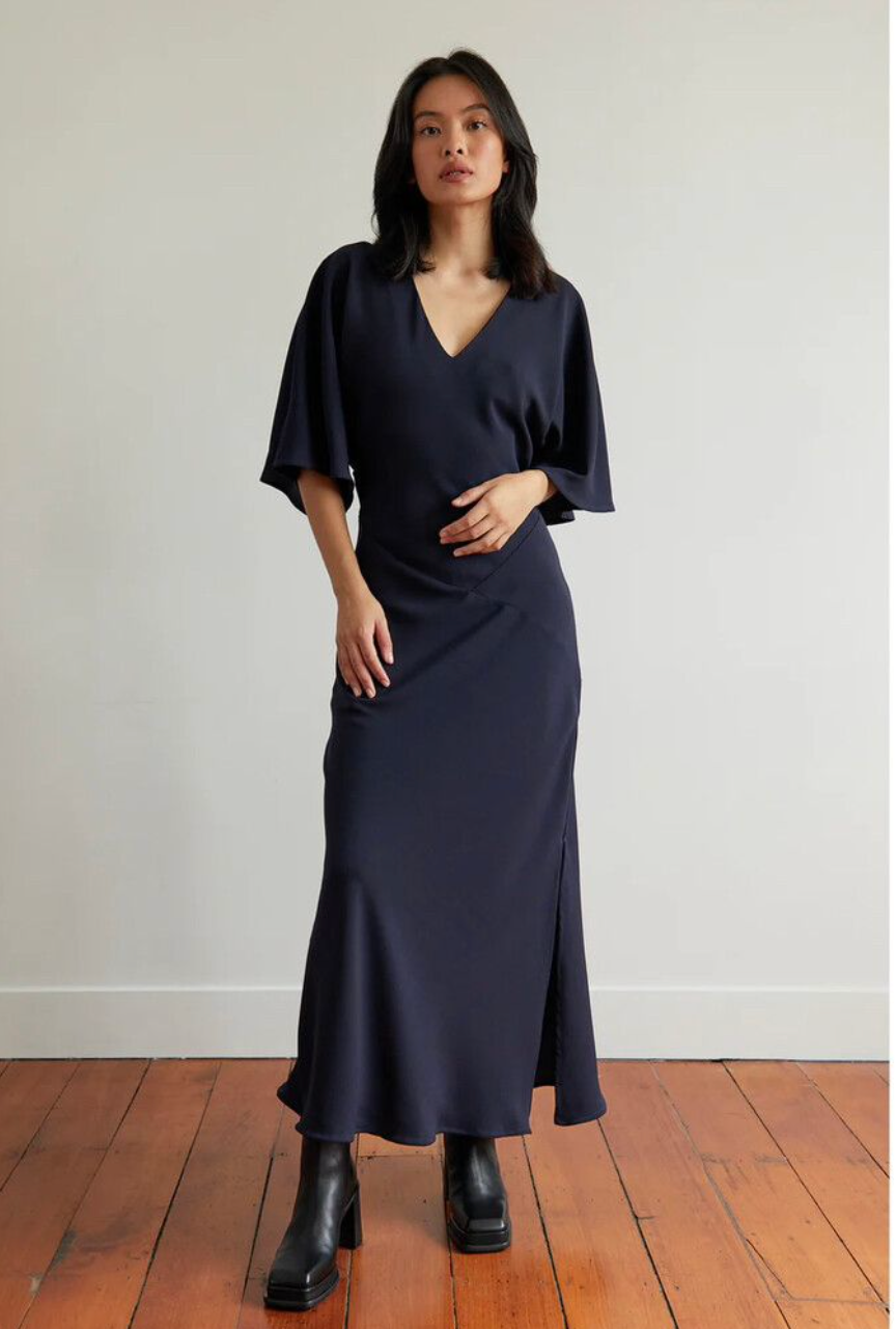 ELLIS NZ / bias cut maxi dress / black / s / made in nz (3890202072948615370)