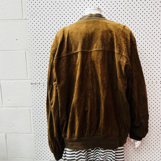 1970s vintage / brown suede leather bomber jacket / M/L (3890563880478548275)