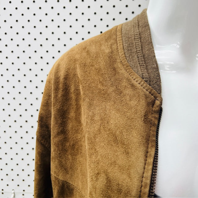 1970s vintage / brown suede leather bomber jacket / M/L (3890563883609209329)