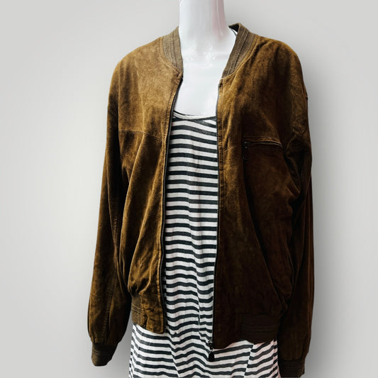 1970s vintage / brown suede leather bomber jacket / M/L (3890564019412316257)