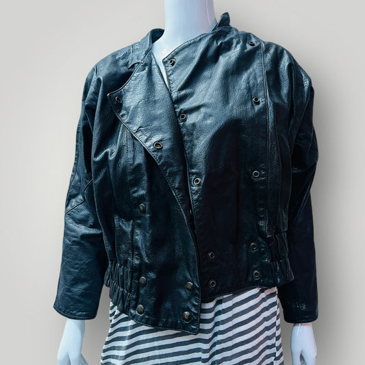 1990s vintage / CLASSIC SKINS / black leather jacket / 12 / made in nz (3890564031026100356)