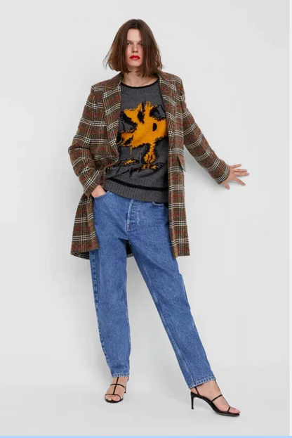 ZARA / PLAID WOOL & ALPACA COAT / S (3890570628657376885)