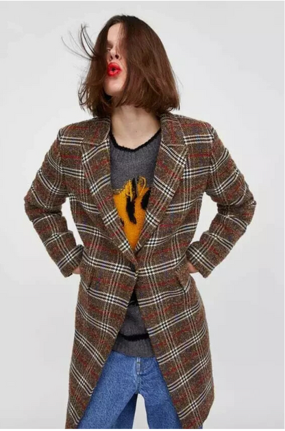 ZARA / PLAID WOOL & ALPACA COAT / S (3890570637914488253)