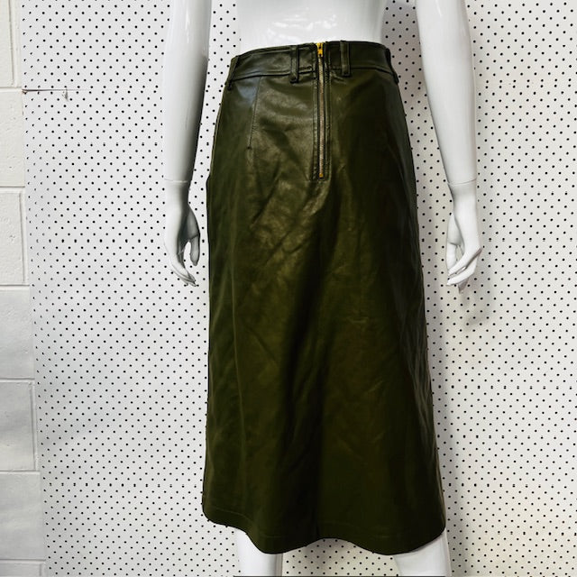 KATE SYLVESTER / green vegan leather skirt / s (3890670017556363471)