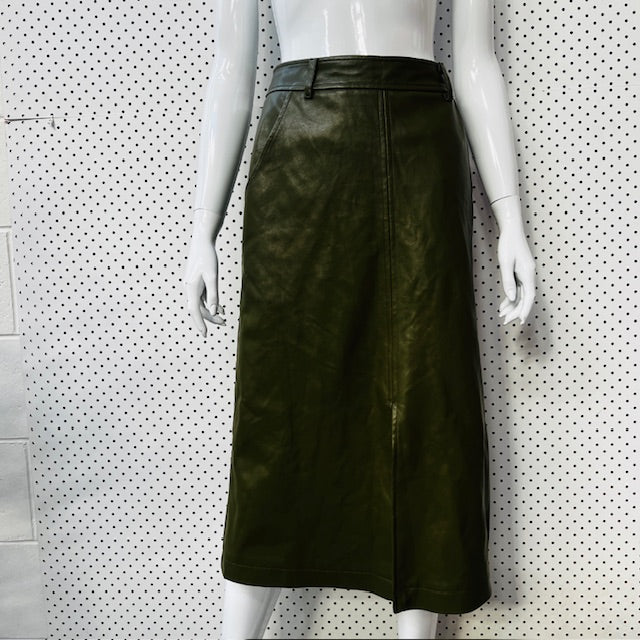 KATE SYLVESTER / green vegan leather skirt / s (3890670024143695621)