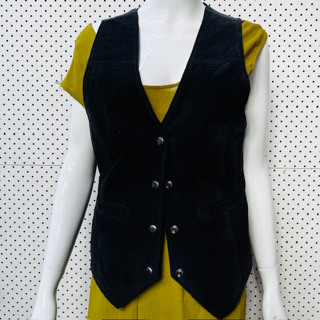 1990s vintage / black leather waistcoat / 12 (3890670207628480778)