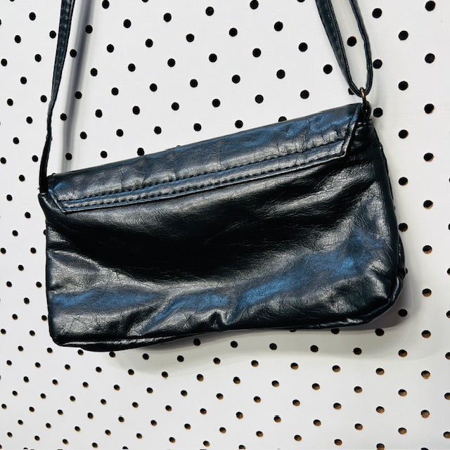 vintage / charcoal grey leather cross body purse bag (3890670220966681964)