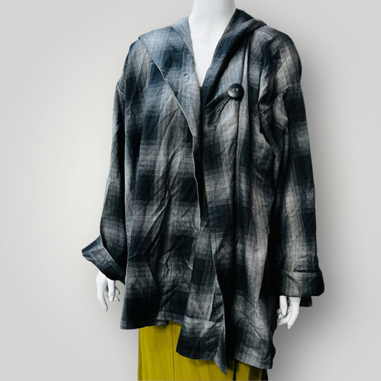 plaid / hooded swing jacket / free size (3890671564116646989)