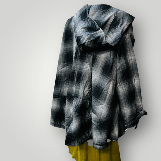 plaid / hooded swing jacket / free size (3890671565948463529)