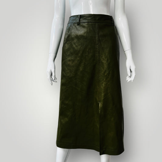 KATE SYLVESTER / green vegan leather skirt / s (3890671600603268318)