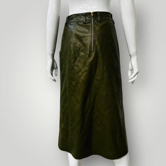 KATE SYLVESTER / green vegan leather skirt / s (3890671602226341458)
