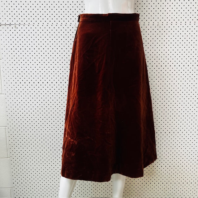 1970s german vintage / brown velvet a line skirt / s (3891167772342894755)
