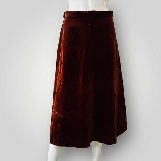 1970s german vintage / brown velvet a line skirt / s (3891167945471260519)