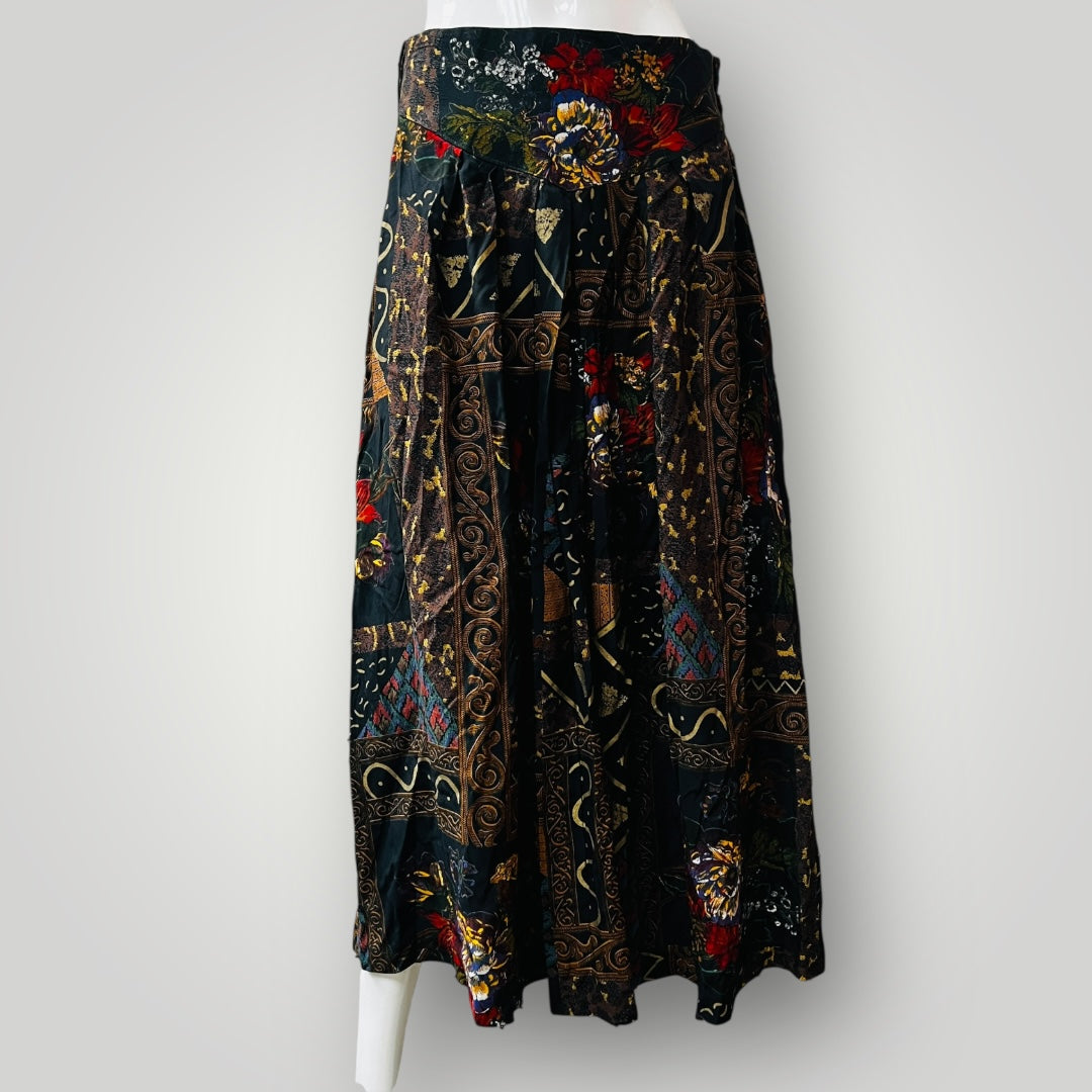 american vintage / 1990s drop waist floral skirt / s (3891167953917509022)