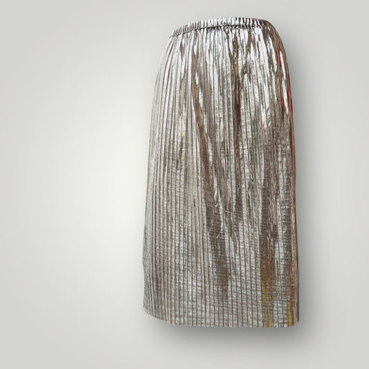 KILT / metallic silver pleated skirt / s (3891167957225823090)