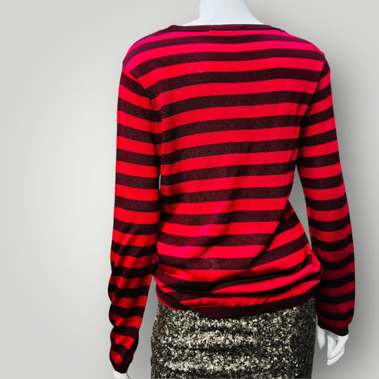 KATE SYLVESTER / pink + red striped longsleeved top / s (3891767858028548282)