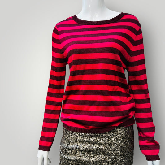 KATE SYLVESTER / pink + red striped longsleeved top / s (3891767860010379808)