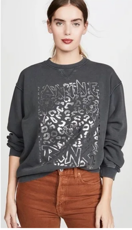 ANINE BING / ramona leopard sweat / stonewashed grey / s (3891773574587040546)