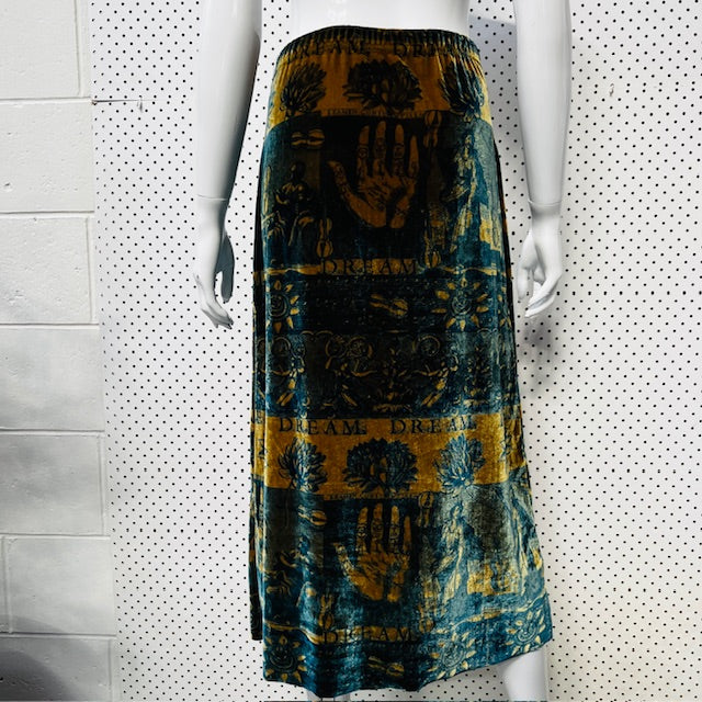 2000s nz vintage / DORIS DE PONT / DNA / printed velvet skirt / 12 (3892284973931145763)